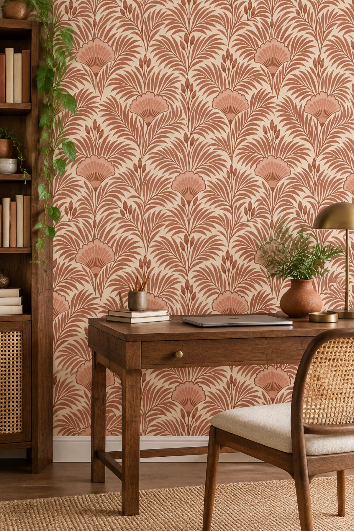 Palm Fronds Wallpaper Art Deco Terracotta Botanical Repeat
