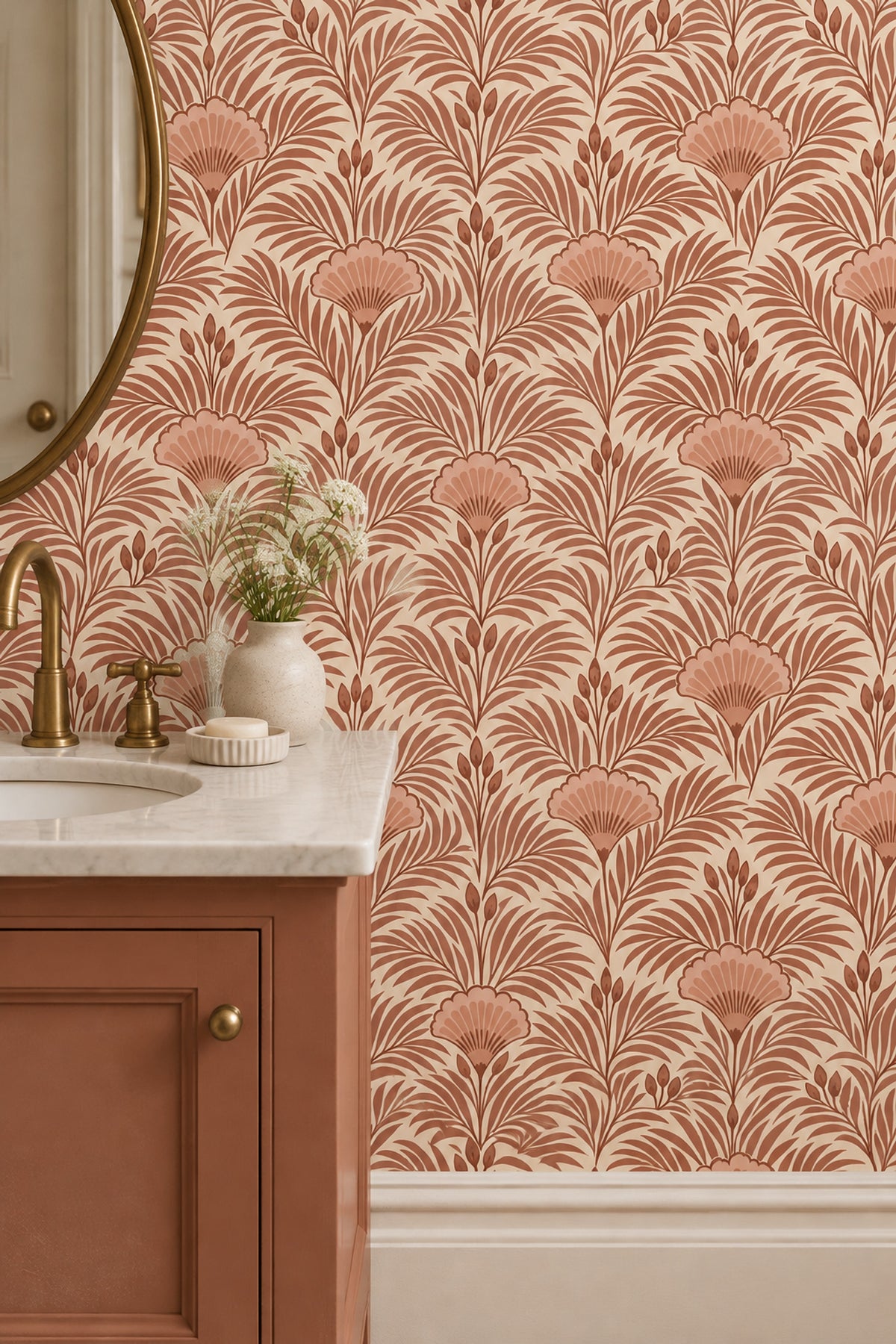 Palm Fronds Wallpaper Art Deco Terracotta Botanical Repeat
