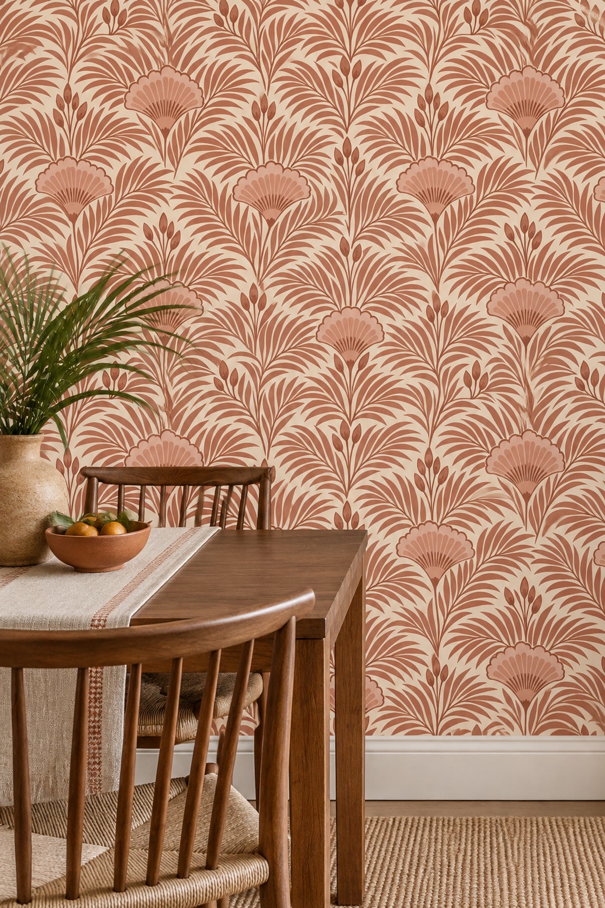 Palm Fronds Wallpaper Art Deco Terracotta Botanical Repeat