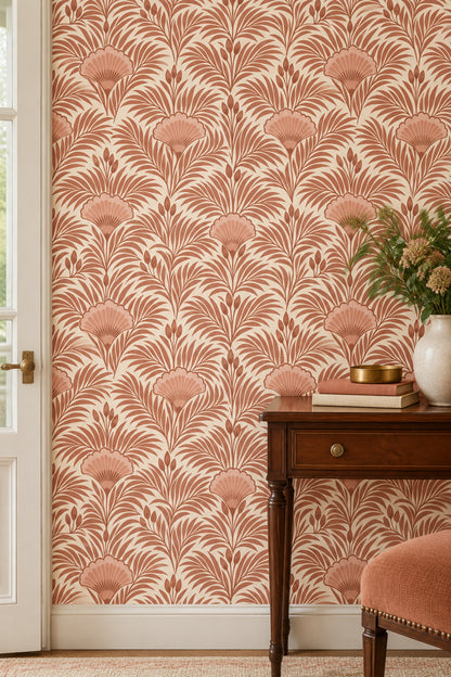 Palm Fronds Wallpaper Art Deco Terracotta Botanical Repeat