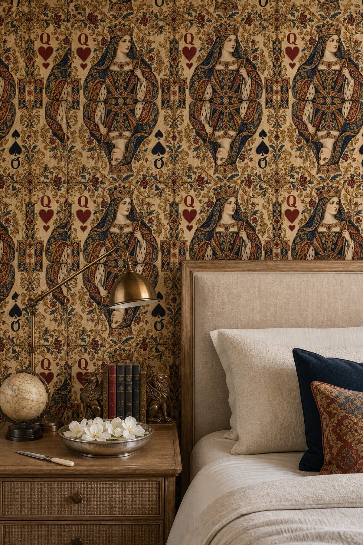 Queen Playing Card Wallpaper Baroque Gold Scrollwork