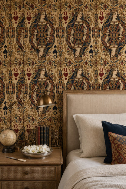 Queen Playing Card Wallpaper Baroque Gold Scrollwork