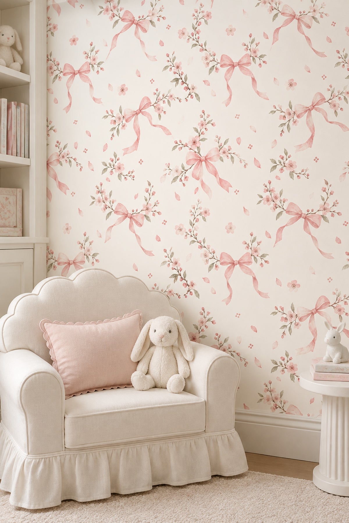 Pink Cherry Blossom Bows Wallpaper Watercolor Pattern On Cream
