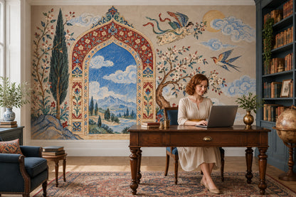 Ornate Persian Arch Landscape Wallpaper Mural Vintage Inspired Miniature Style
