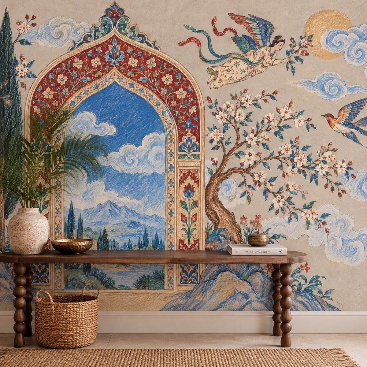 Ornate Persian Arch Landscape Wallpaper Mural Vintage Inspired Miniature Style