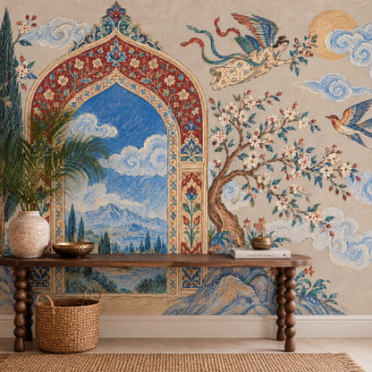 Ornate Persian Arch Landscape Wallpaper Mural Vintage Inspired Miniature Style