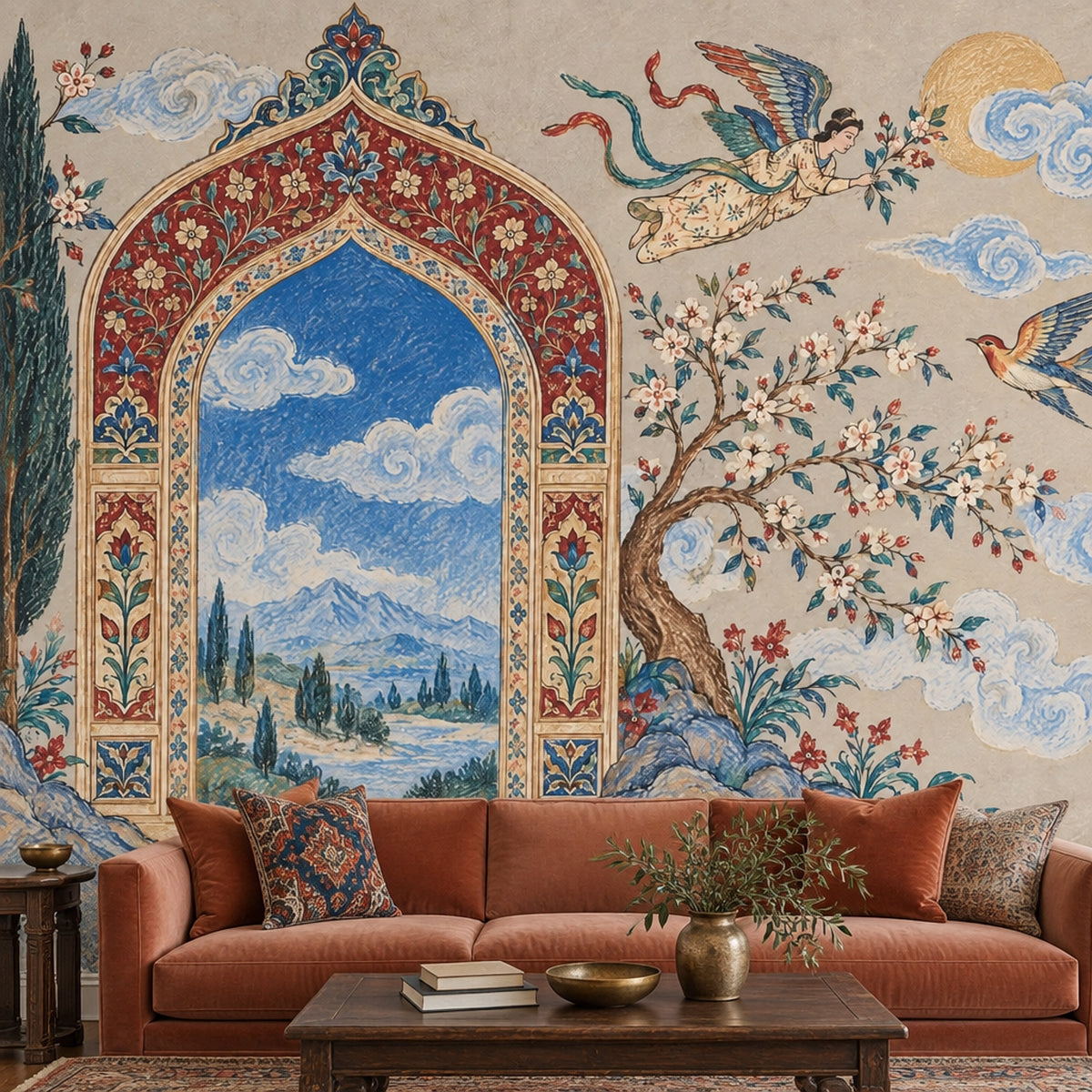Ornate Persian Arch Landscape Wallpaper Mural Vintage Inspired Miniature Style