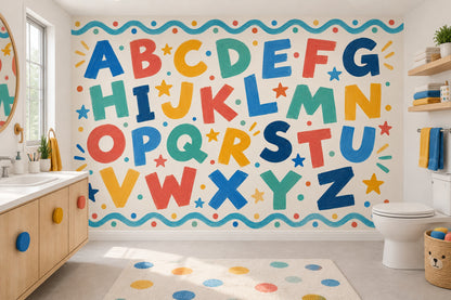 Hand Painted A To Z Alphabet Wallpaper Mural Cream Background
