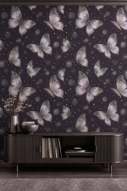 Watercolor Butterflies Wallpaper Night Sky Navy With Bokeh Glow
