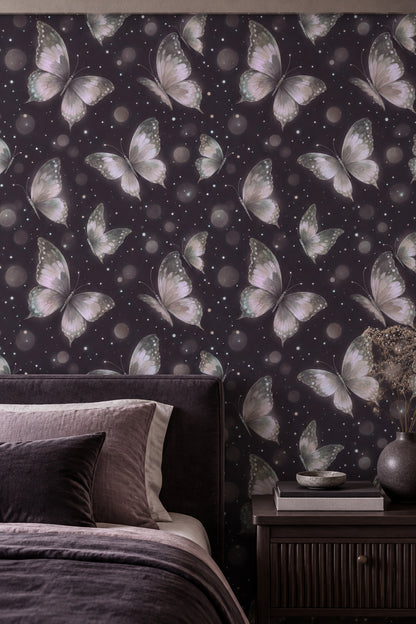Watercolor Butterflies Wallpaper Night Sky Navy With Bokeh Glow