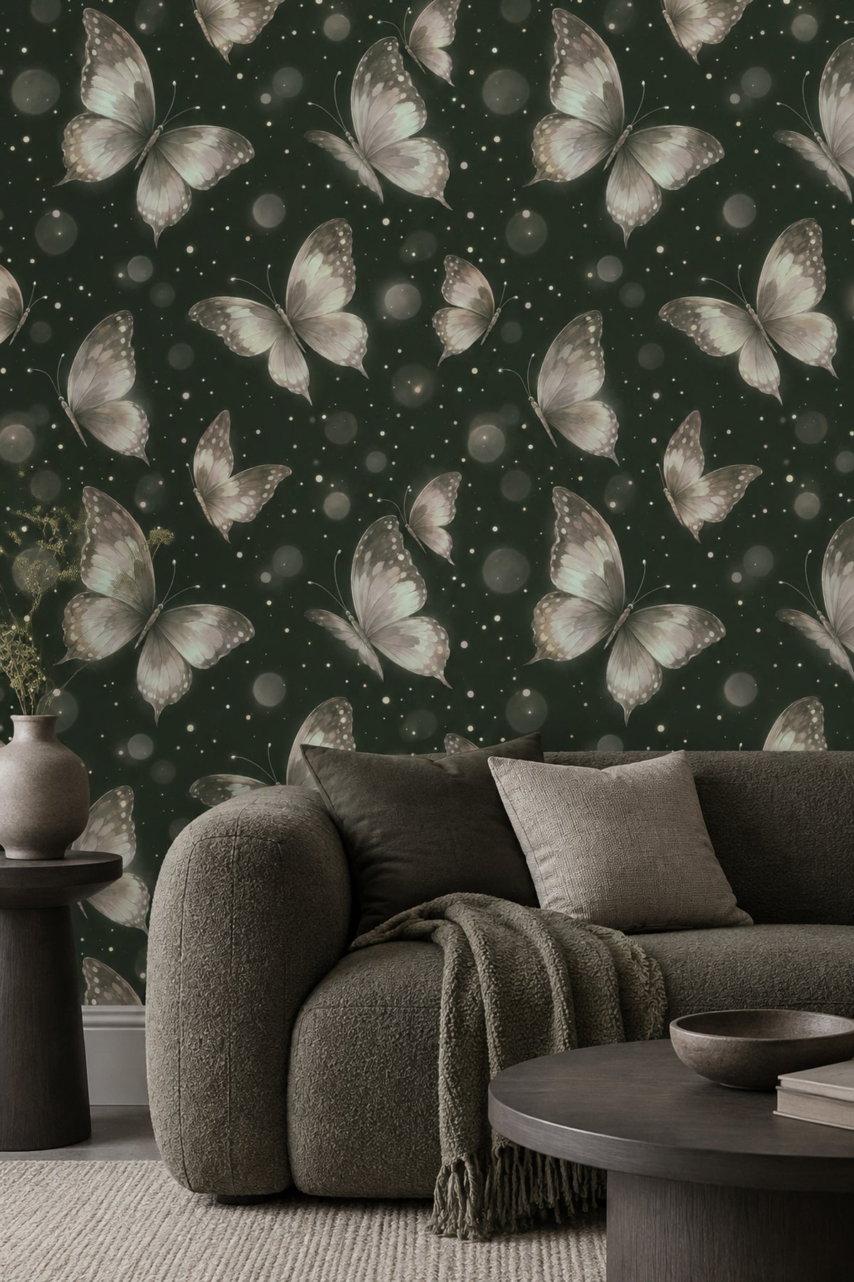 Ethereal Butterflies Wallpaper Forest Green Bokeh Glow