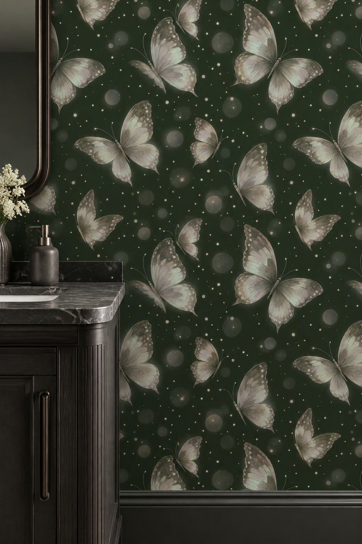 Ethereal Butterflies Wallpaper Forest Green Bokeh Glow