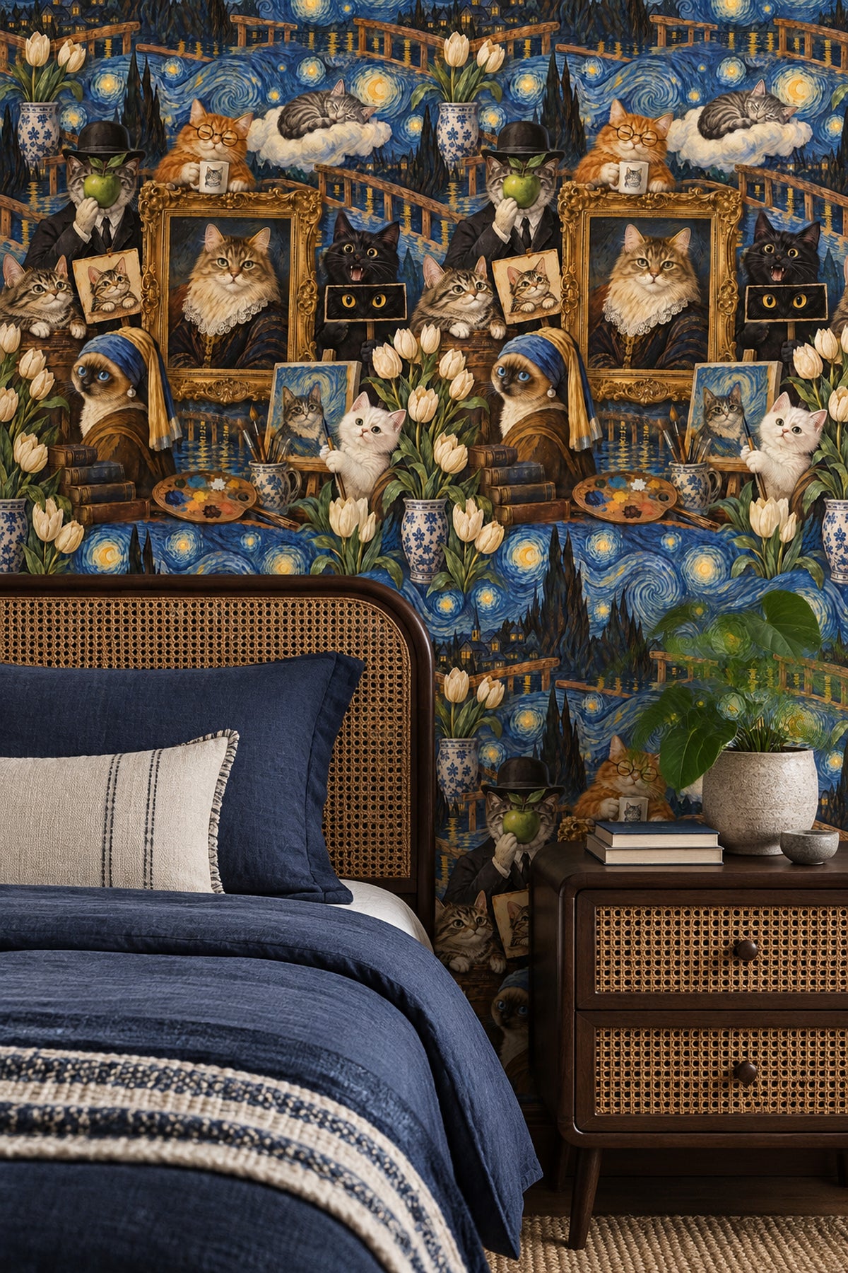 Art Cats Wallpaper Starry Night Sky In Blue And Gold