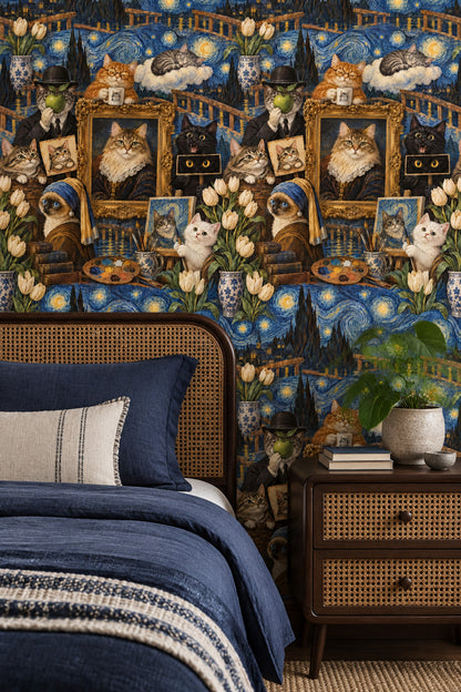 Art Cats Wallpaper Starry Night Sky In Blue And Gold