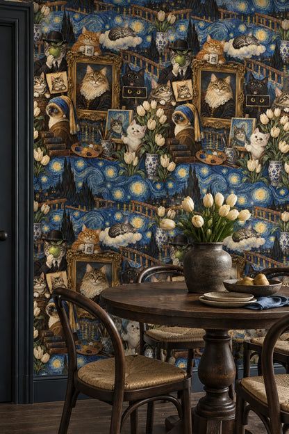 Art Cats Wallpaper Starry Night Sky In Blue And Gold