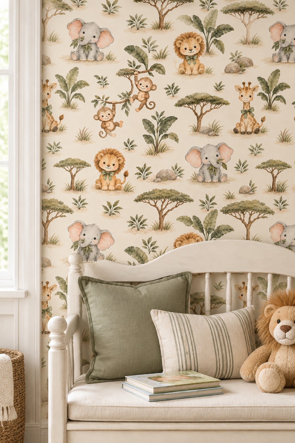 Cute Safari Animals Wallpaper Watercolor Repeat On Cream