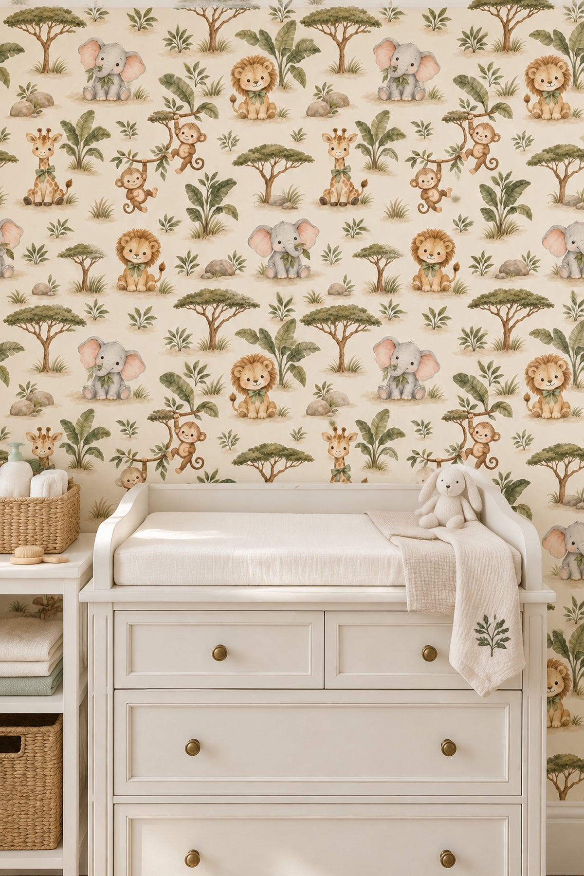 Cute Safari Animals Wallpaper Watercolor Repeat On Cream