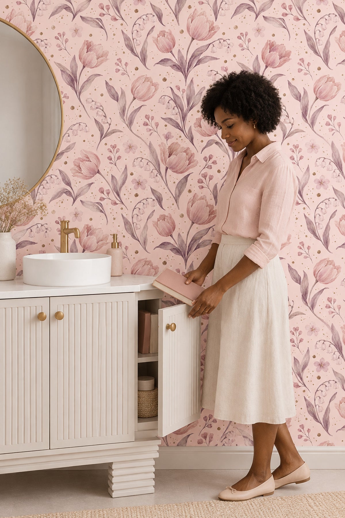 Pink Watercolor Tulips Wallpaper Soft Botanical Repeat