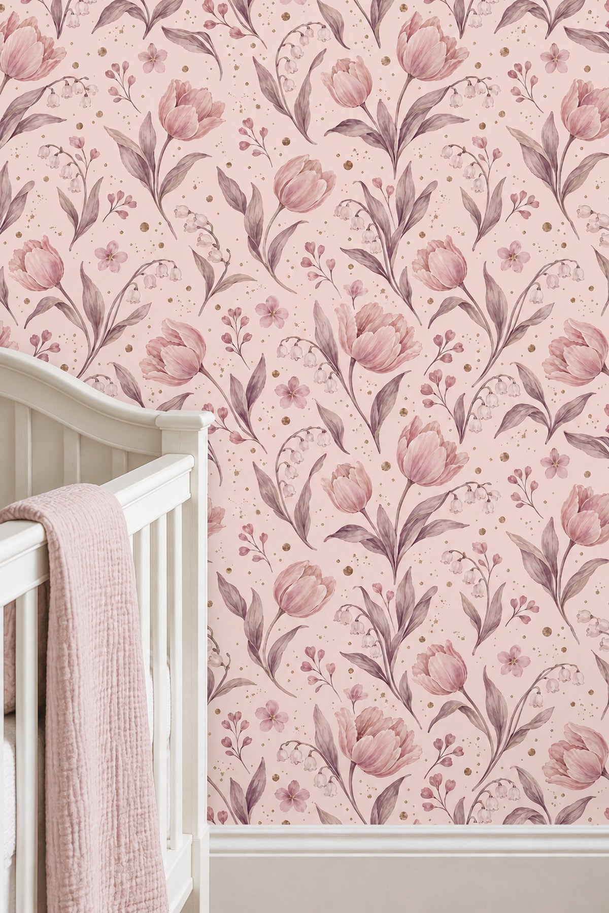 Pink Watercolor Tulips Wallpaper Soft Botanical Repeat