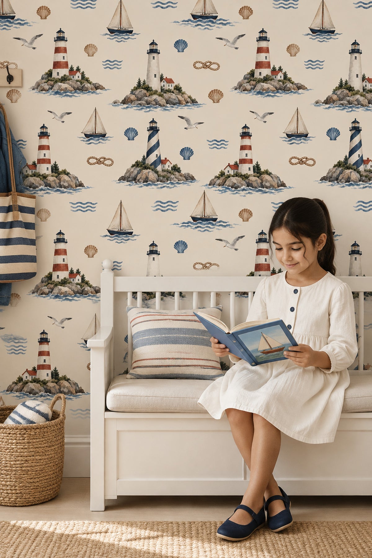 Lighthouses And Sailboats Wallpaper Watercolor Nautical Repeat