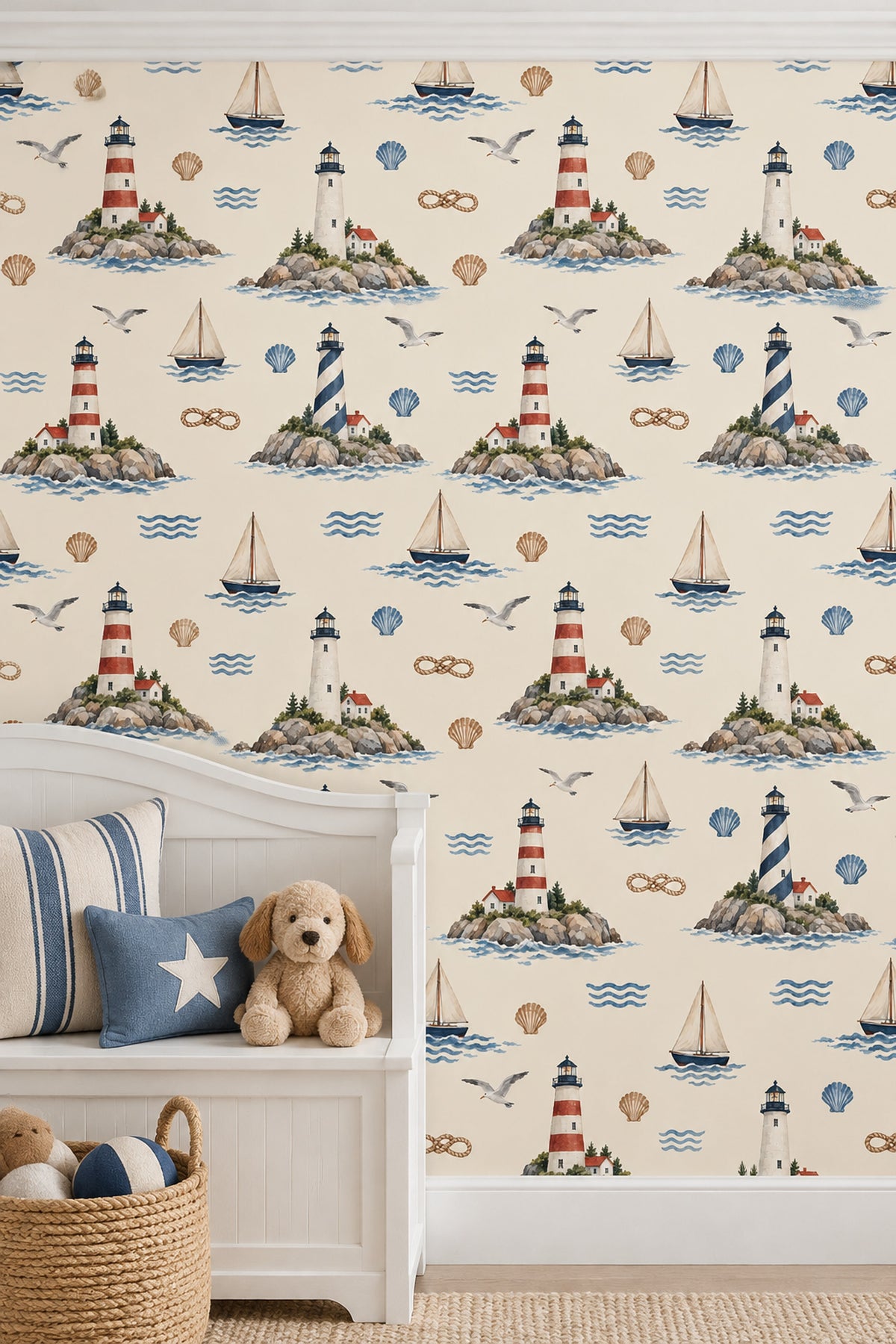 Lighthouses And Sailboats Wallpaper Watercolor Nautical Repeat