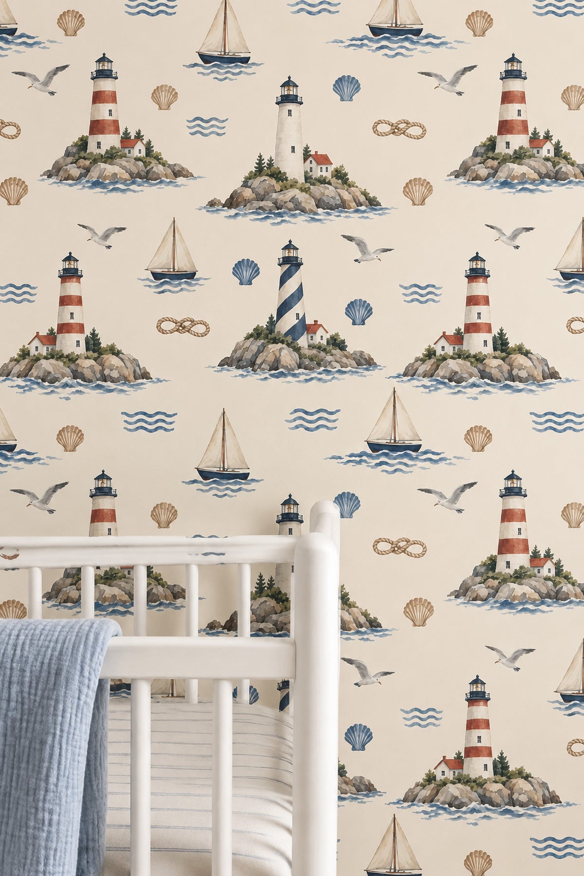 Lighthouses And Sailboats Wallpaper Watercolor Nautical Repeat