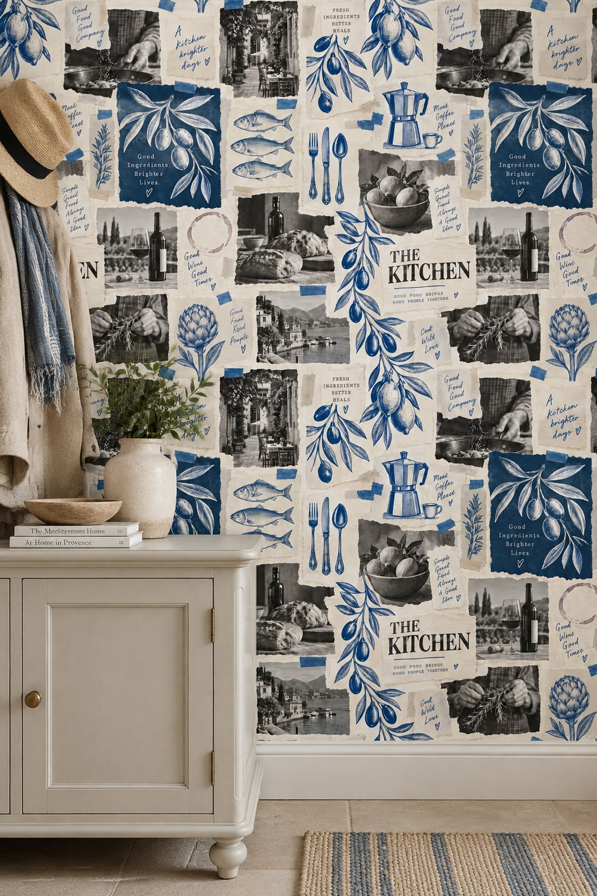 Olive Branches And Lemons Wallpaper Vintage Inspired Kitchen Collage
