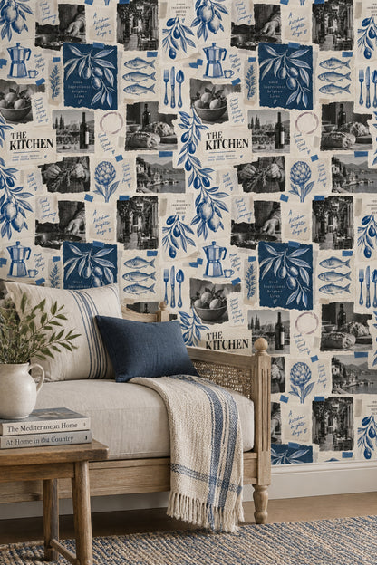 Olive Branches And Lemons Wallpaper Vintage Inspired Kitchen Collage