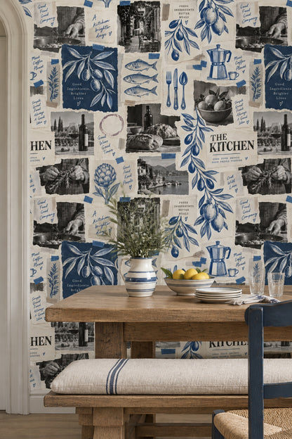 Olive Branches And Lemons Wallpaper Vintage Inspired Kitchen Collage