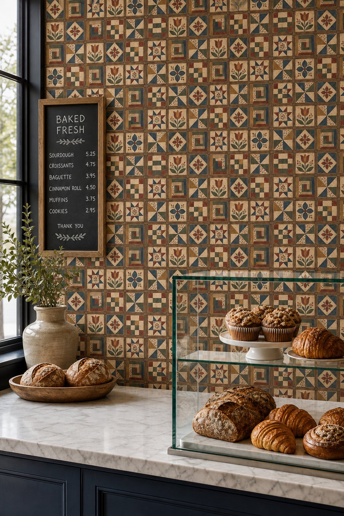 Patchwork Quilt Blocks Wallpaper Rustic Wood Grid