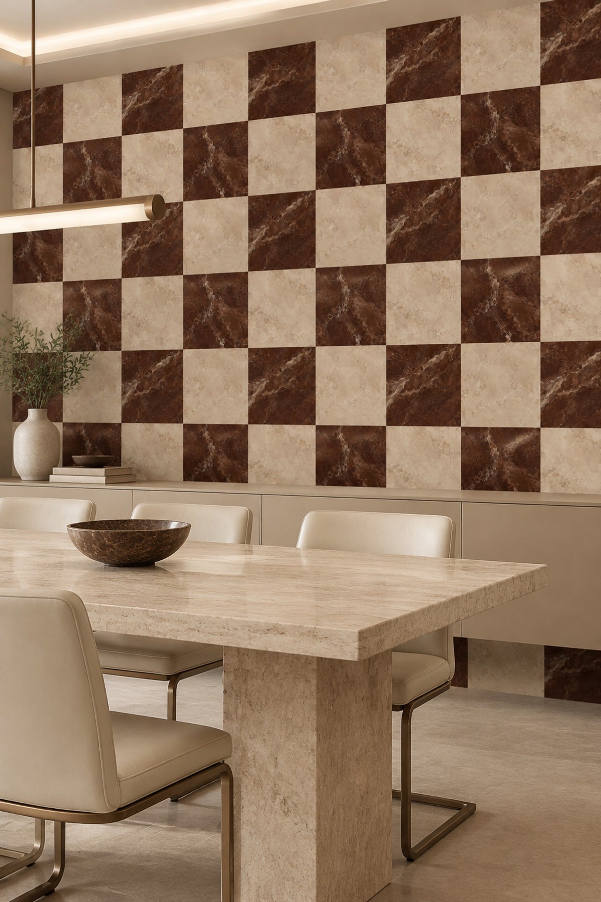 Brown And Beige Marble Checkerboard Wallpaper Stone Tile Pattern