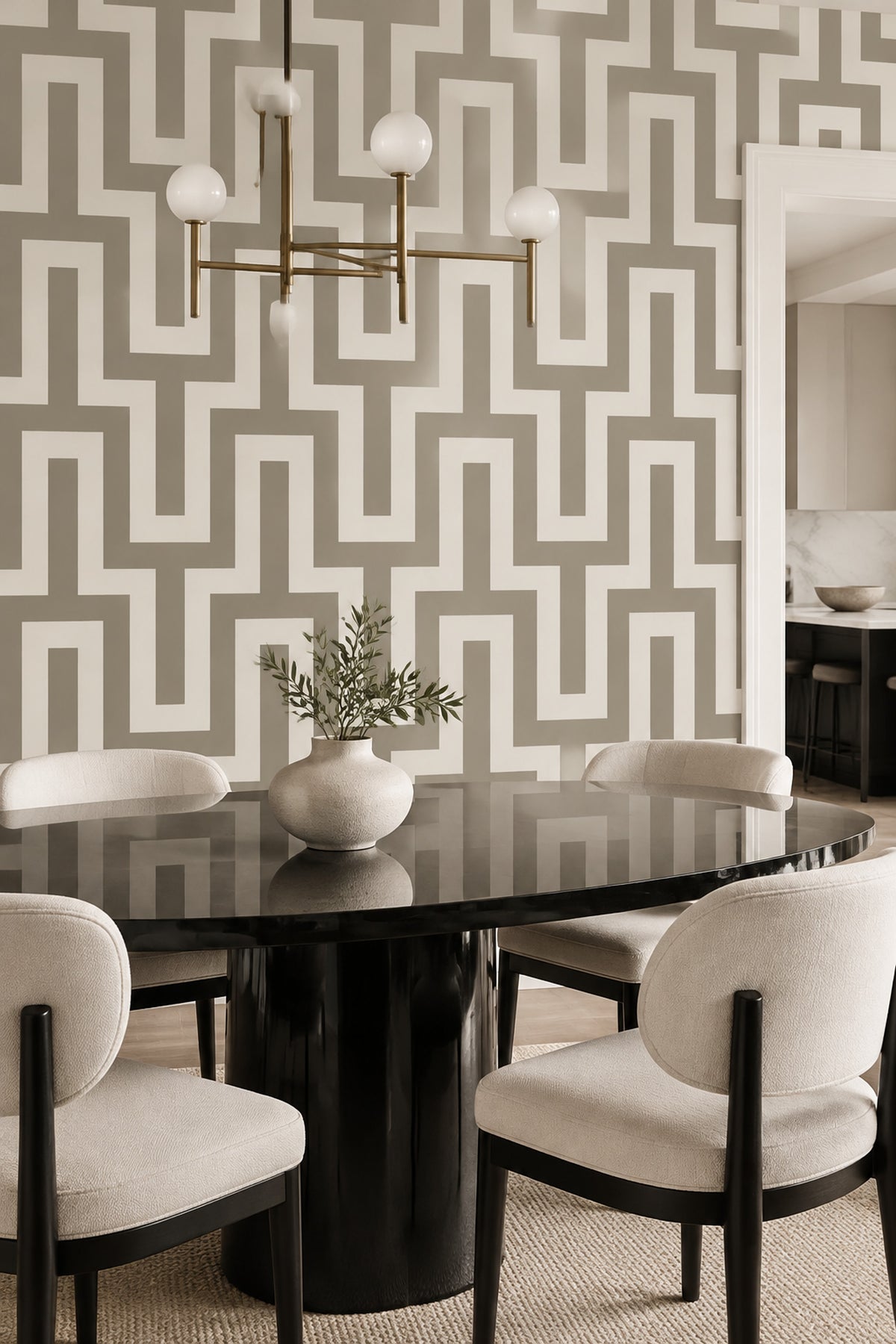 Greek Key Maze Wallpaper In Taupe And Cream
