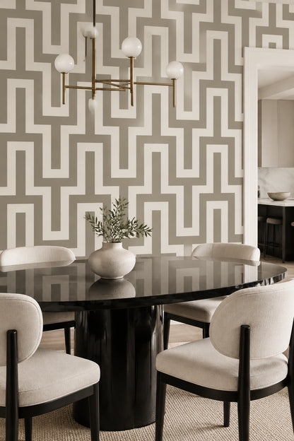 Greek Key Maze Wallpaper In Taupe And Cream