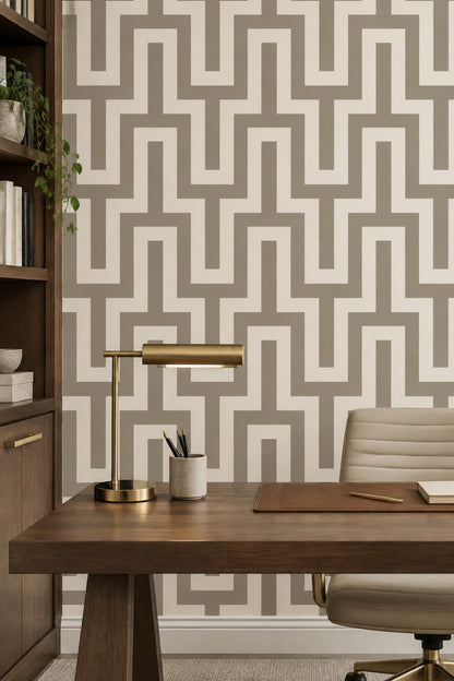 Greek Key Maze Wallpaper In Taupe And Cream