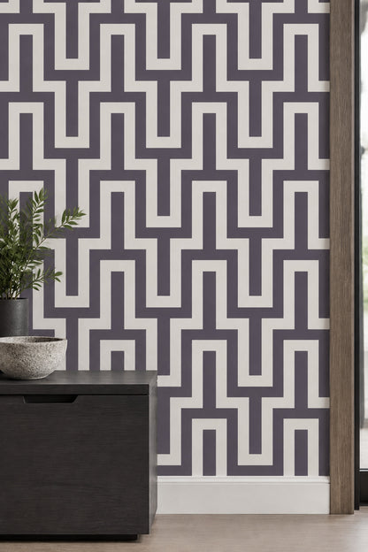 Greek Key Maze Wallpaper Gray And White Geometric