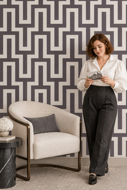 Greek Key Maze Wallpaper Gray And White Geometric