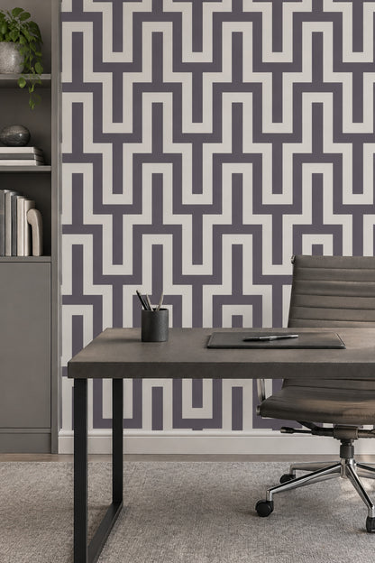 Greek Key Maze Wallpaper Gray And White Geometric