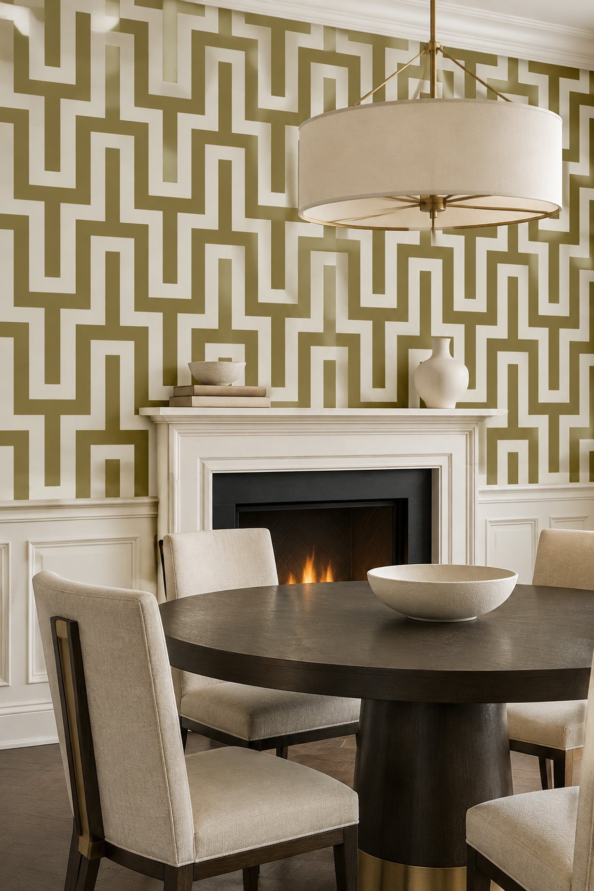 Greek Key Maze Wallpaper Olive Green And Ivory Geometric