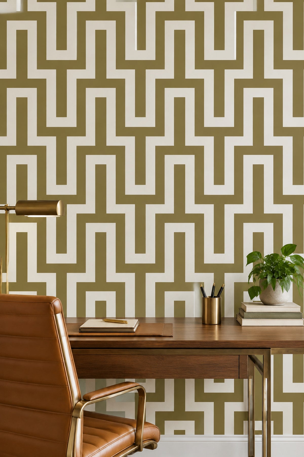 Greek Key Maze Wallpaper Olive Green And Ivory Geometric