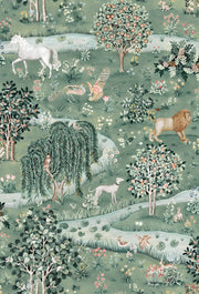 Woodland Animals Wallpaper Green Pastoral Landscape Wall Mural design