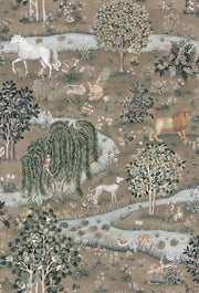 Pastoral Landscape Wallpaper Horses and Lions Scenic Wall Mural design