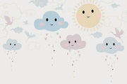 Playful Pastel Sky and Cloud Kids Wall Mural design