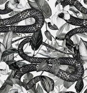 Monochrome Snake and Foliage Wallpaper design