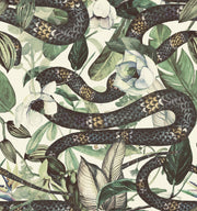Botanical Snake and Floral Cream Wallpaper design