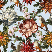 Light Blue Multicolor Floral and Bird Wallpaper design