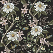 Black Magnolia Vintage Floral Wallpaper design