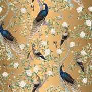 Elegantly Gilded Peacock Floral Wallpaper design