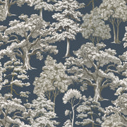 Charcoal Black Vintage Tree Motif Wallpaper design