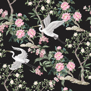 Black Night Garden with Cranes Wallpaper design