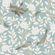 Sage Green Bird and Floral Pattern Wallpaper design